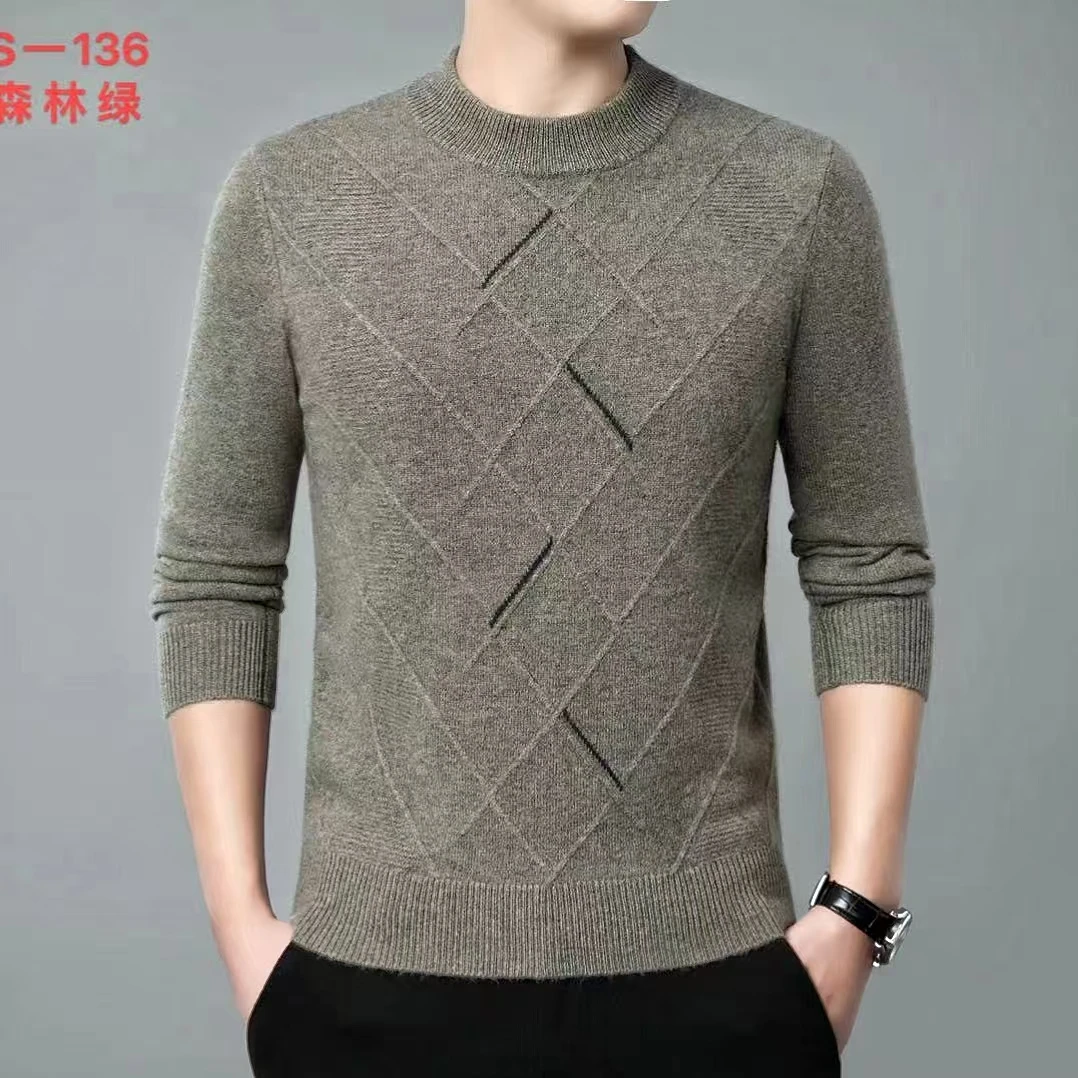 100%羊毛男装男士长袖针织加厚保暖圆领秋冬冬季高档时尚百搭款
