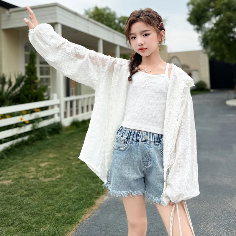 女童夏季防晒衣2025新款洋气时尚白色外套6-12岁中大童夏款衣服潮