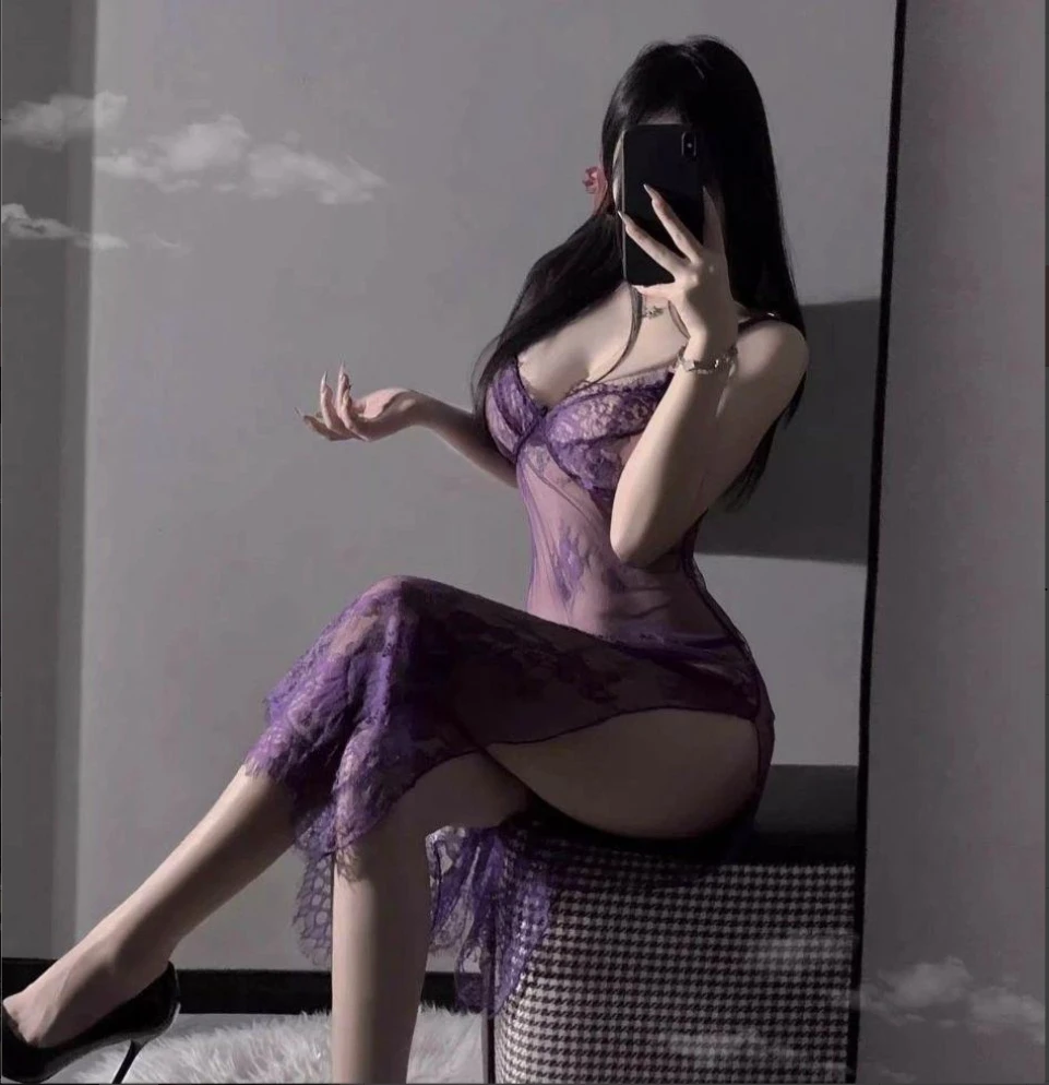 【百变小鹦】韵味紫性感中长款薄款长裙耐磨拼接睡衣印花网红复古