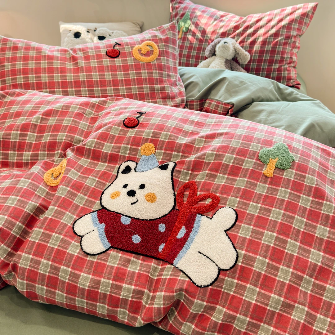 【朵罗塔】A类可爱福气狗秋冬磨毛四件套纯棉100%全棉2025被套床单