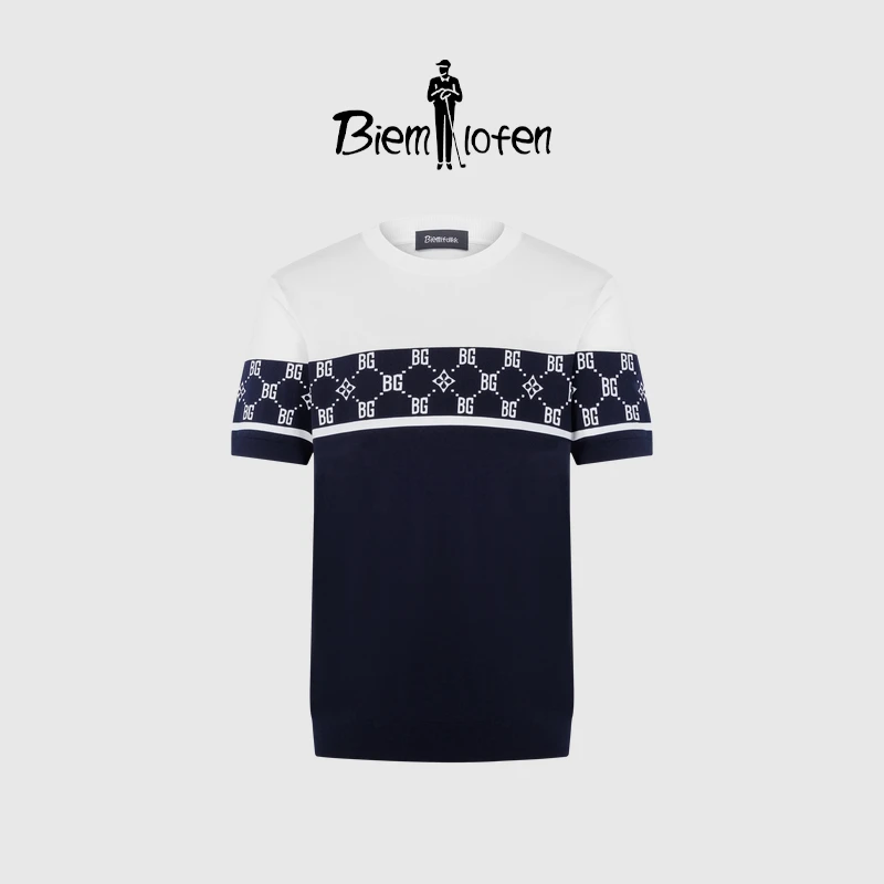 【清泉纱】比音勒芬春夏款时尚印花男士凉感短袖t恤圆领