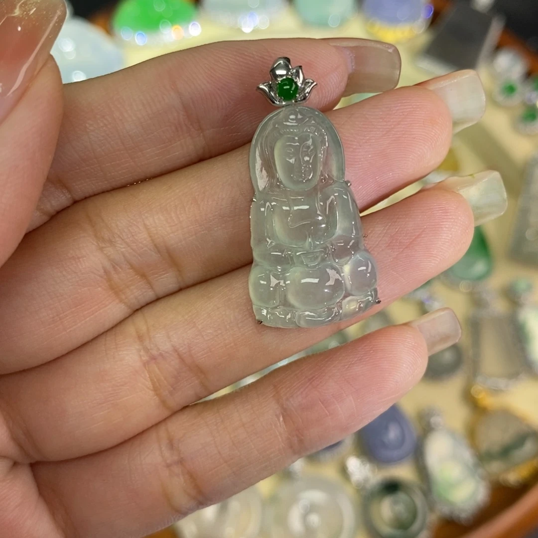 翡翠18K金镶嵌颈饰A货翡翠