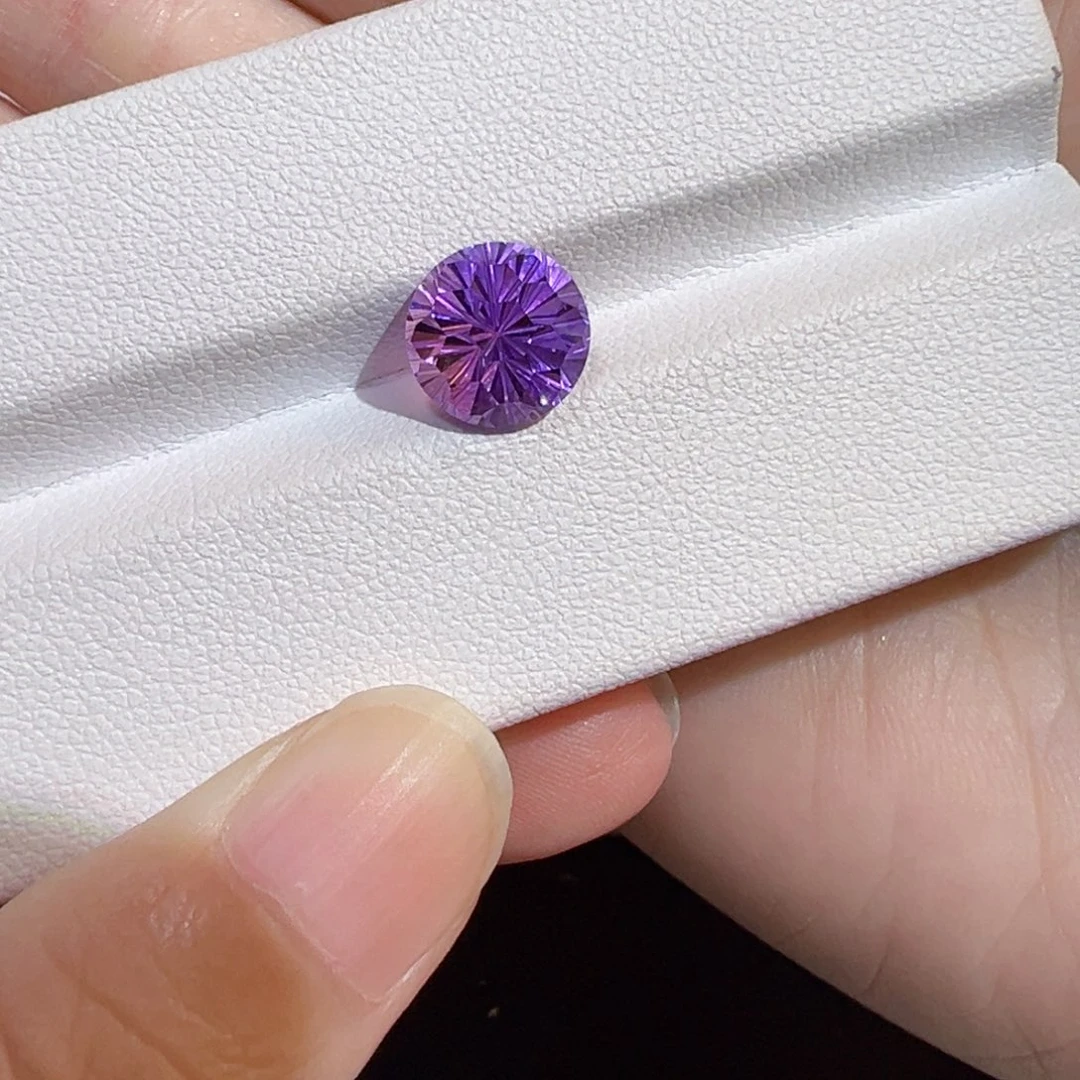 紫晶珠宝半成品未镶嵌2.83ct圆形烟花切