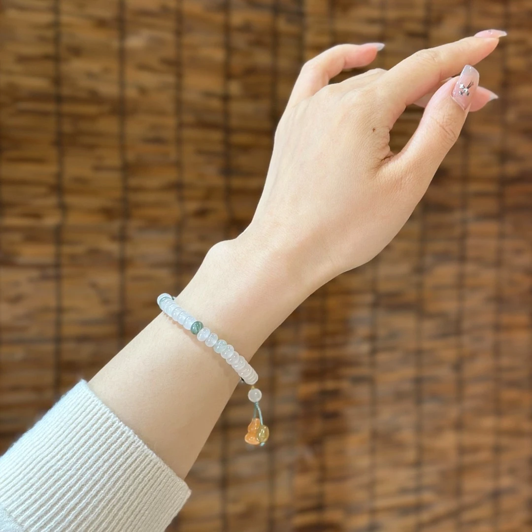 算盘珠-琢勤珠宝-天然金丝玉天山翠女款单圈手链（多样性发货）