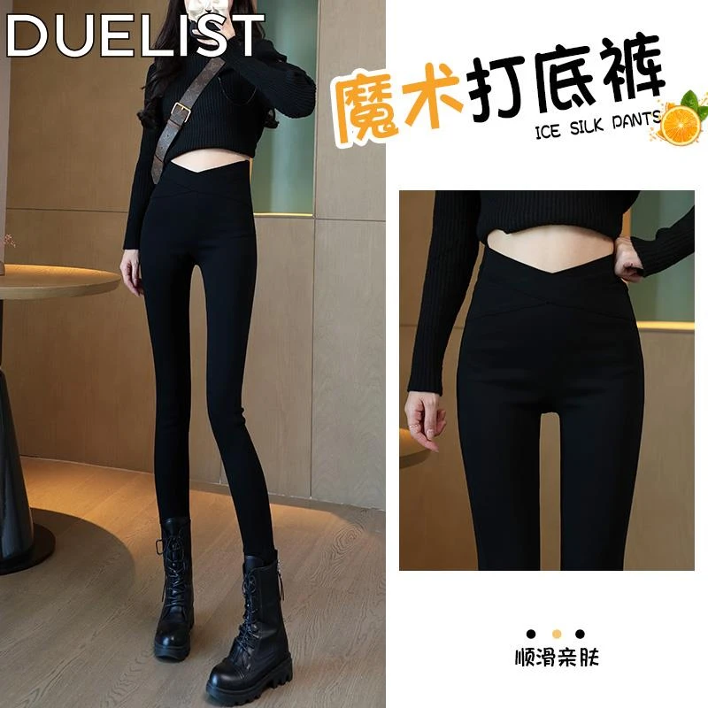 DUELIST高腰打底裤女士外穿新款弹力显瘦小脚裤黑色铅笔魔术裤子