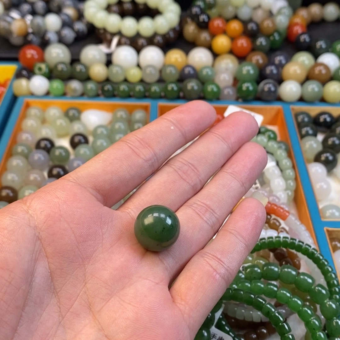 和田玉手串未镶嵌卡16碧玉单珠