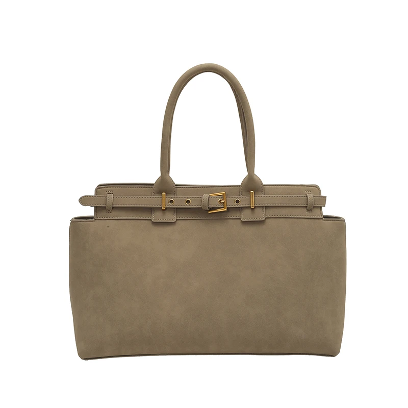 Scarlet Wong双根竖款耐磨单肩包扣式欧美风托特包磨砂时尚