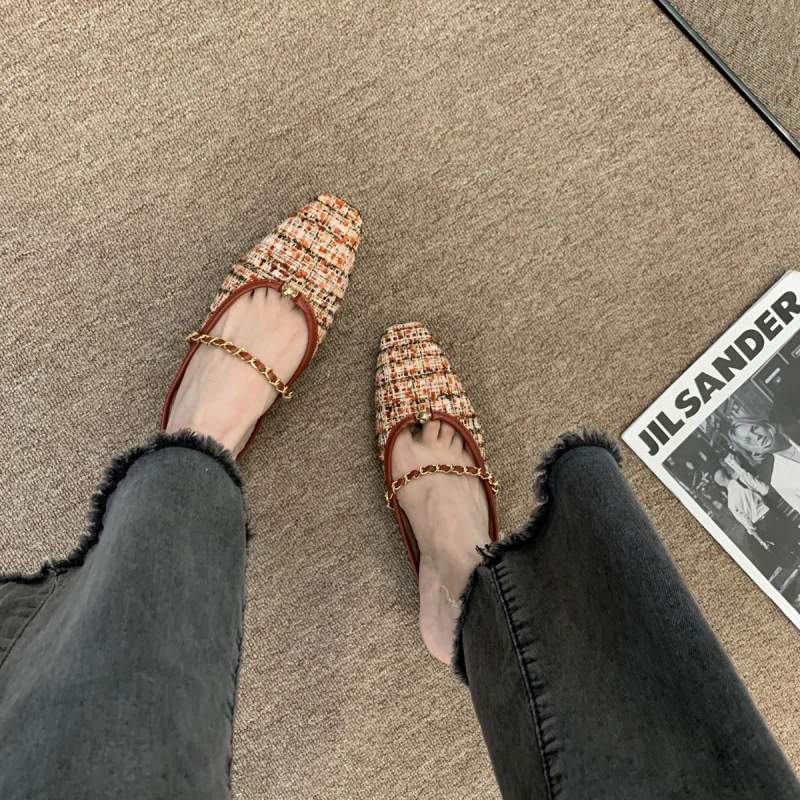 小香风包头一脚蹬方头凉拖女鞋子半拖鞋夏季外穿2025年新款玛丽珍