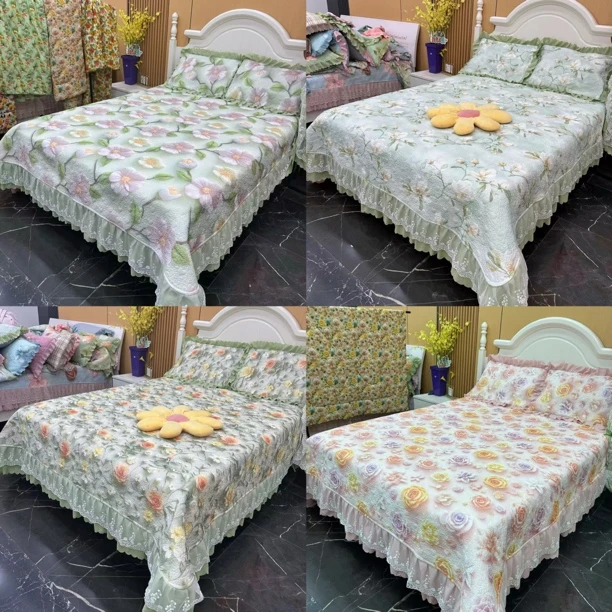 夏季凉感冰丝软凉席蕾丝床盖