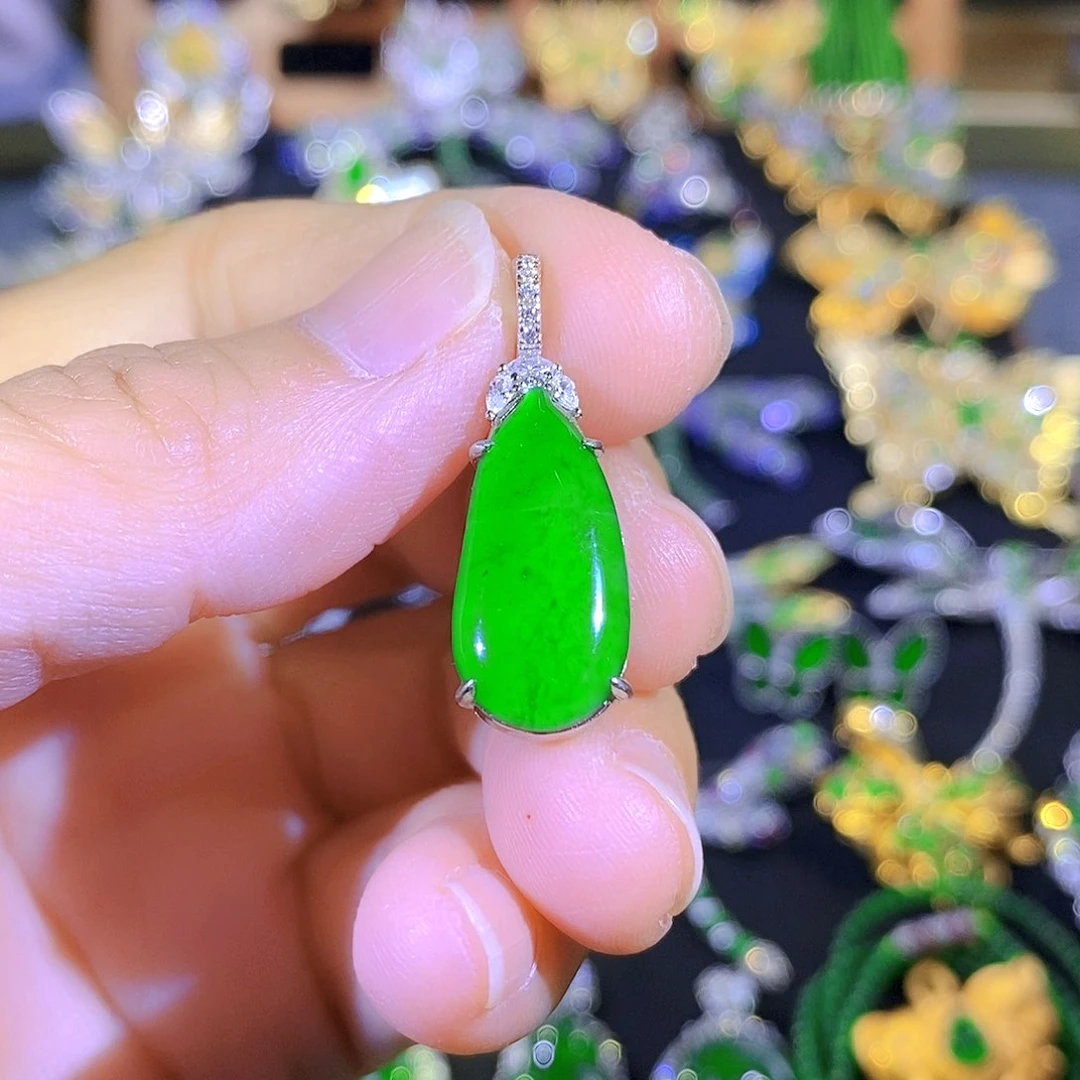 吊坠(不含链)银S925镶嵌翡翠