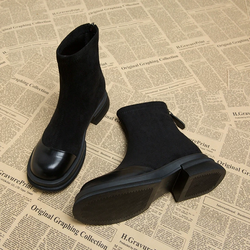 卓诗尼鞋柜瘦瘦靴子女2025新款爆款袜靴小短靴秋冬欧货洋气小踝靴