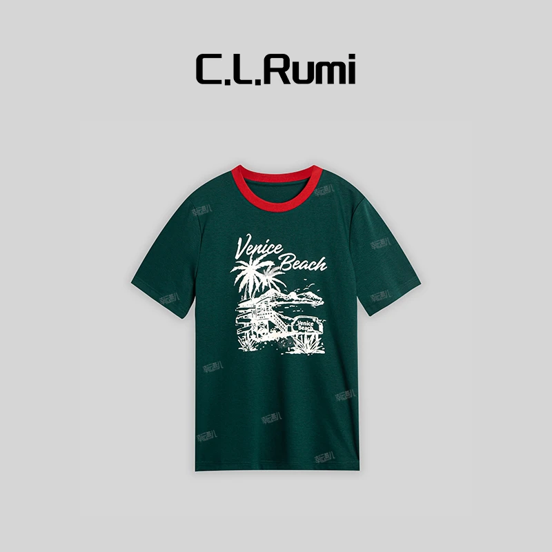 【燕子甄选】“椰香海岛”25新款春夏印花圆领百搭宽松T恤6416tx