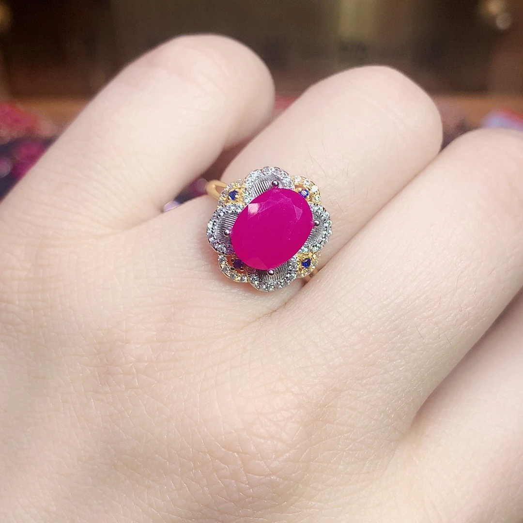 红宝石戒指银S925镶嵌