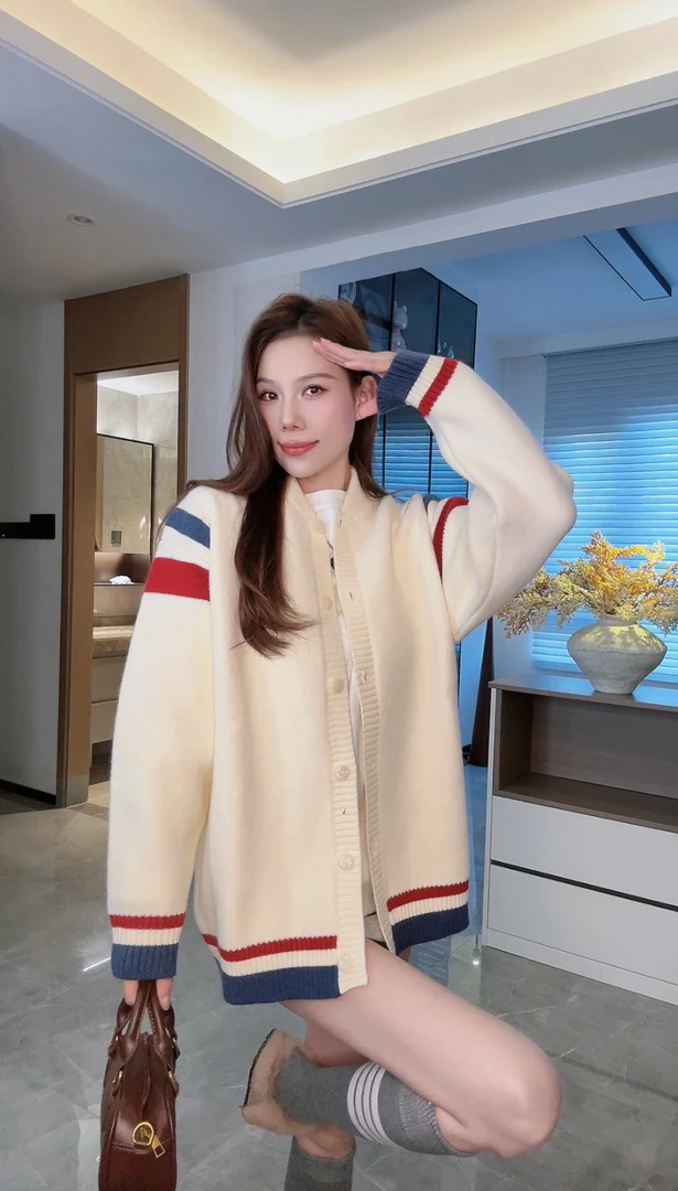 FAND柒柒【oldyellow】秋冬情侣装条纹针织时尚百搭开衫外套毛衣