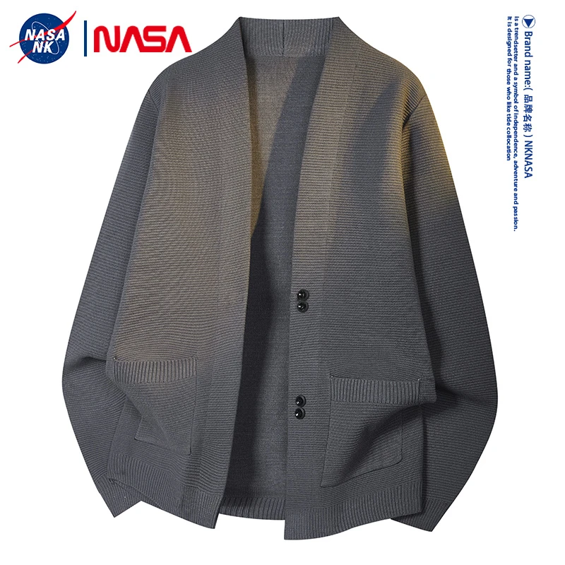 NASA联名韩系立领简约纯色开衫毛衣男款秋冬季宽松休闲针织衫上衣