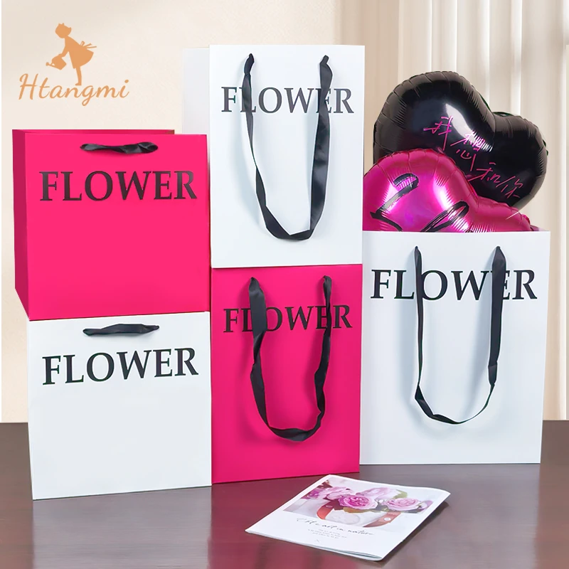 【汉唐美】网红flower手提袋玫瑰花礼品袋子加厚加大花店花艺鲜花袋
