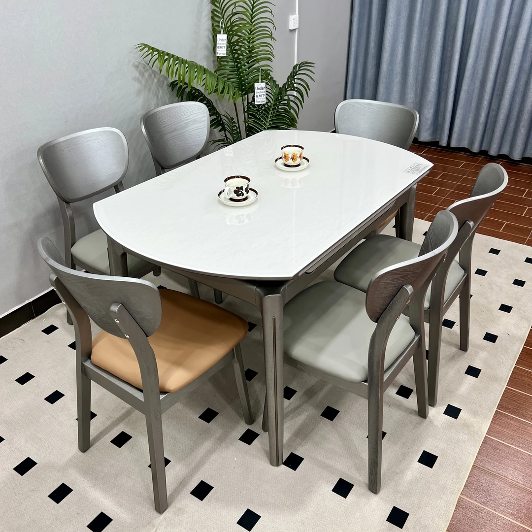 新款轻奢饭桌现代简约玉晶石餐桌折叠餐桌家用餐桌方圆两用型饭桌