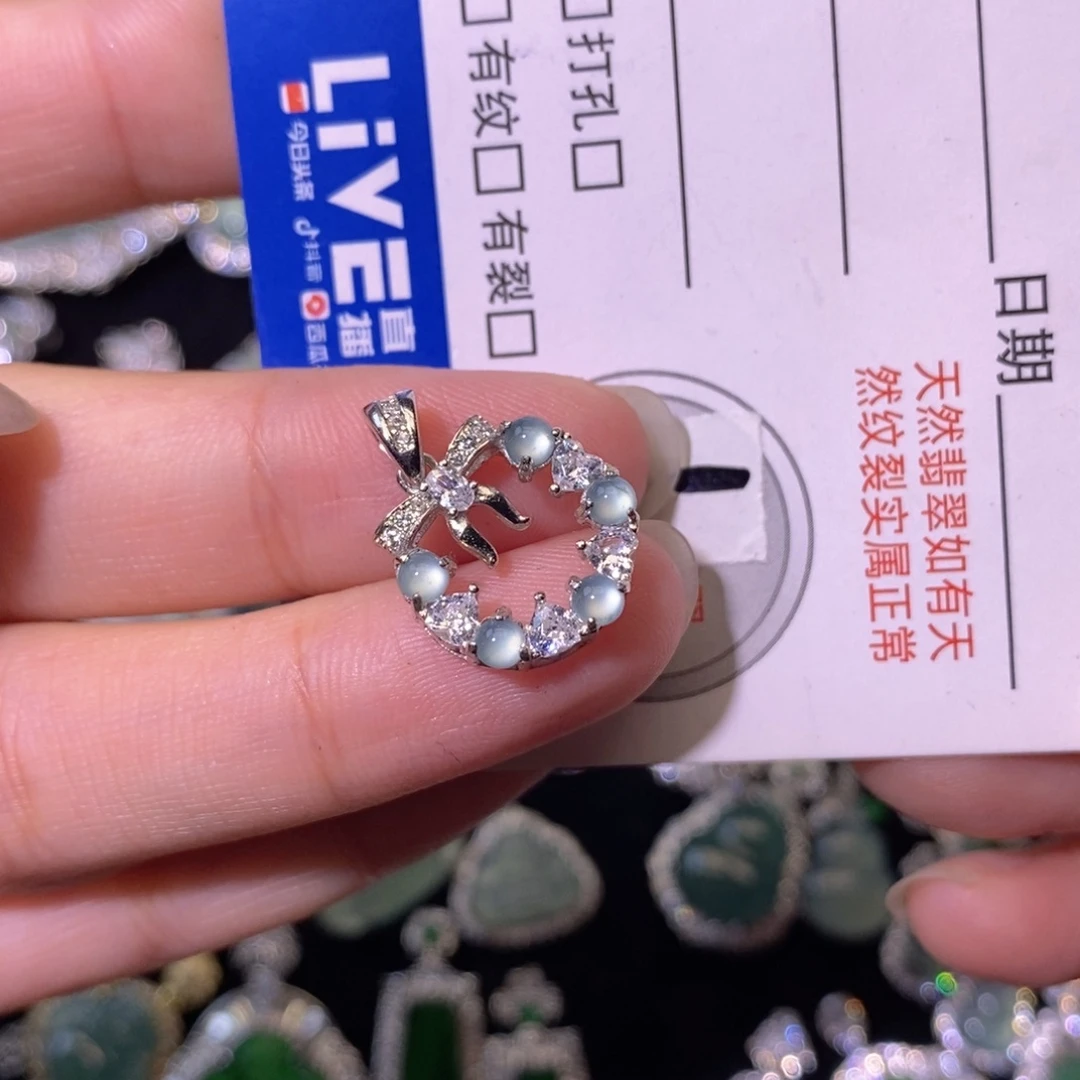 翡翠银S925镶嵌颈饰天然