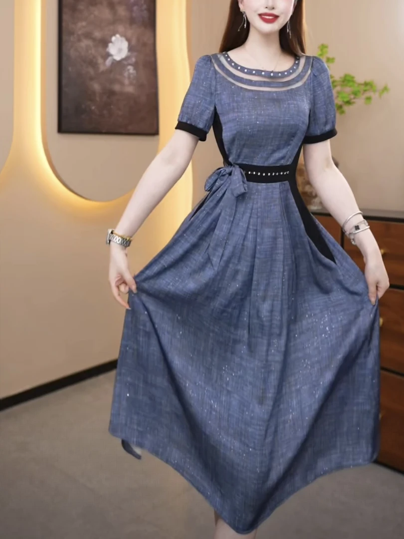 【连衣裙】2025夏季新款时尚显瘦气质洋气复古修身收腰日常连衣裙
