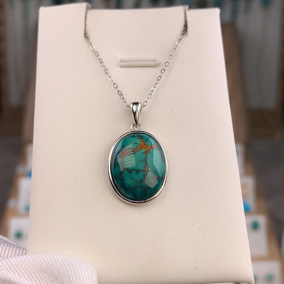 绿松石银S925镶嵌吊坠(不含链)