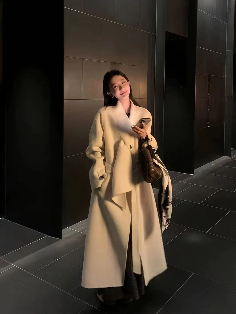 【109-209】春款时尚大衣气质中长款加厚韩版秋冬慵懒