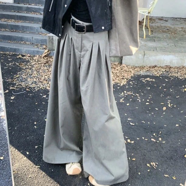 【赵小小&自在通勤 百搭老钱】韩版高腰显瘦A字宽松高腰阔腿裤7751