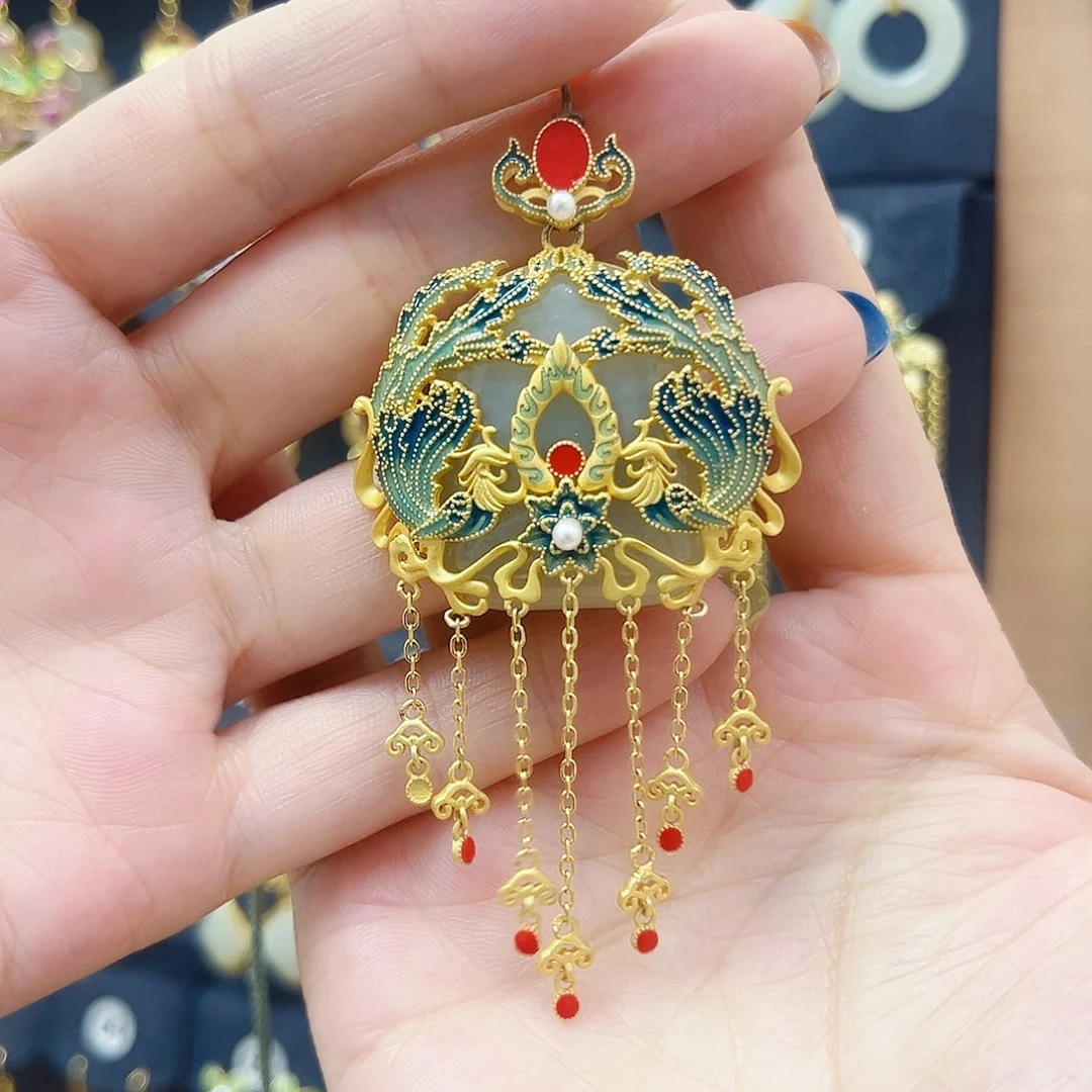 和田玉银S925镀金镶嵌颈饰