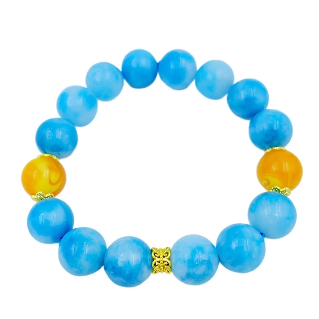 高档珠宝飘花海纹蓝玛瑙贵气手串S1192