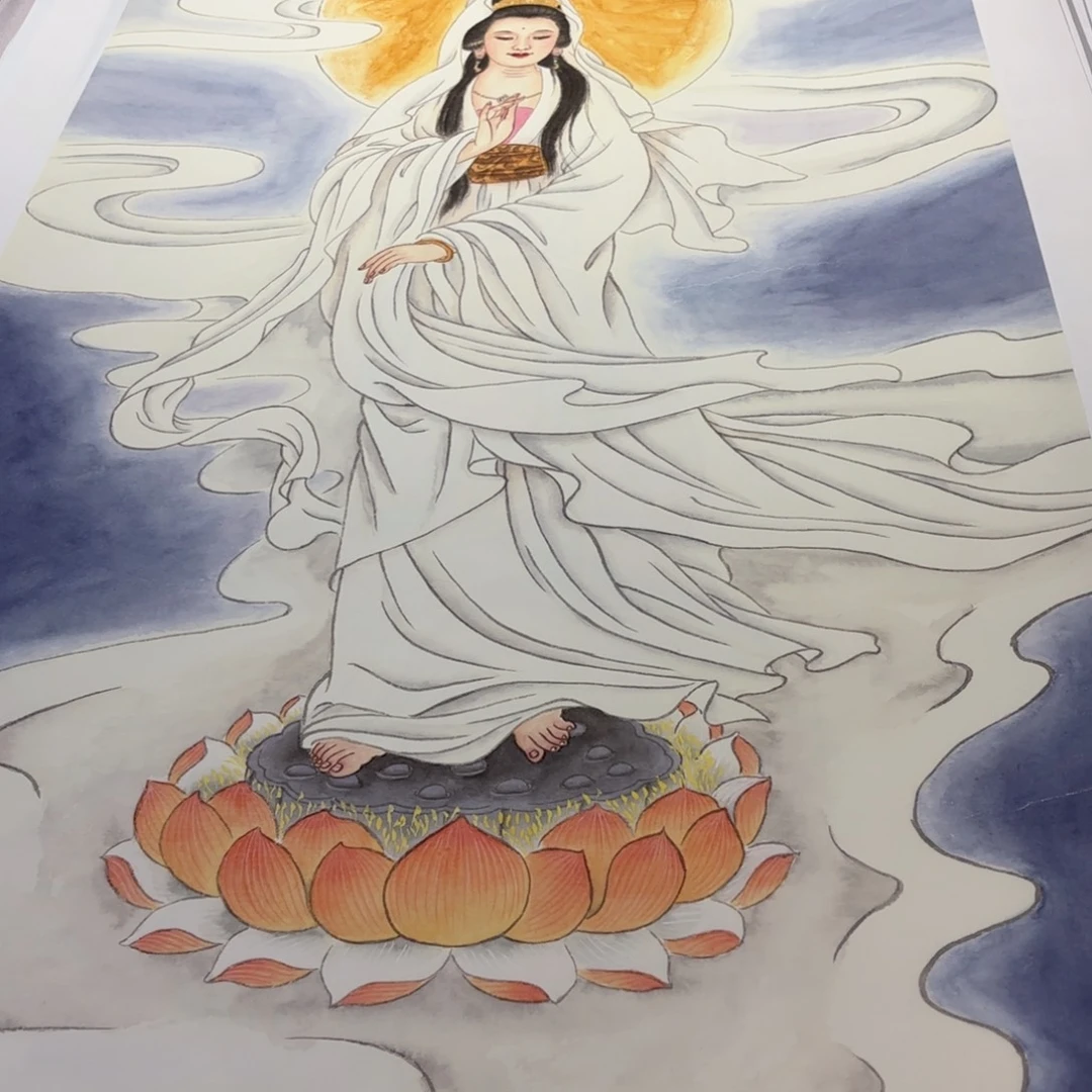 国画精品工笔手绘白衣观音