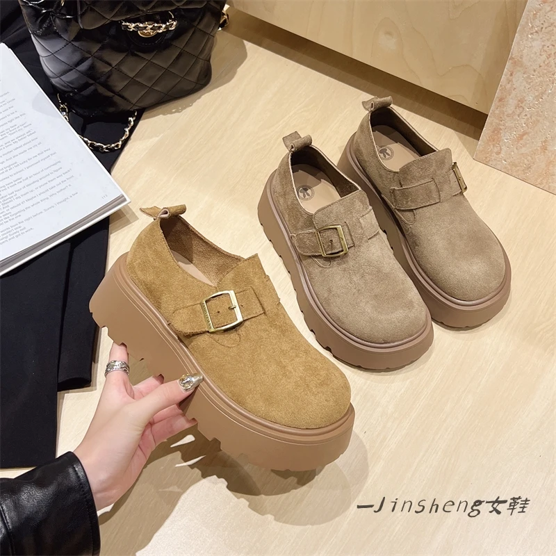 春季新款勃肯鞋女小个子增高厚底2025新款博肯百搭乐福鞋单鞋女