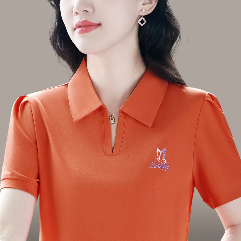 翻领短袖女t恤夏轻奢感独特绝美小上衣小个子时尚洋气减龄POLO衫