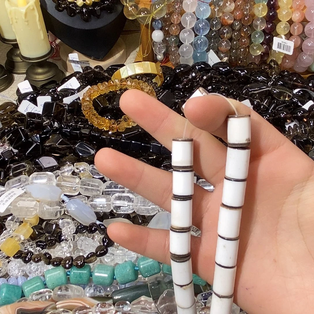 玛瑙/玉髓散珠也门西亚风白玛瑙管