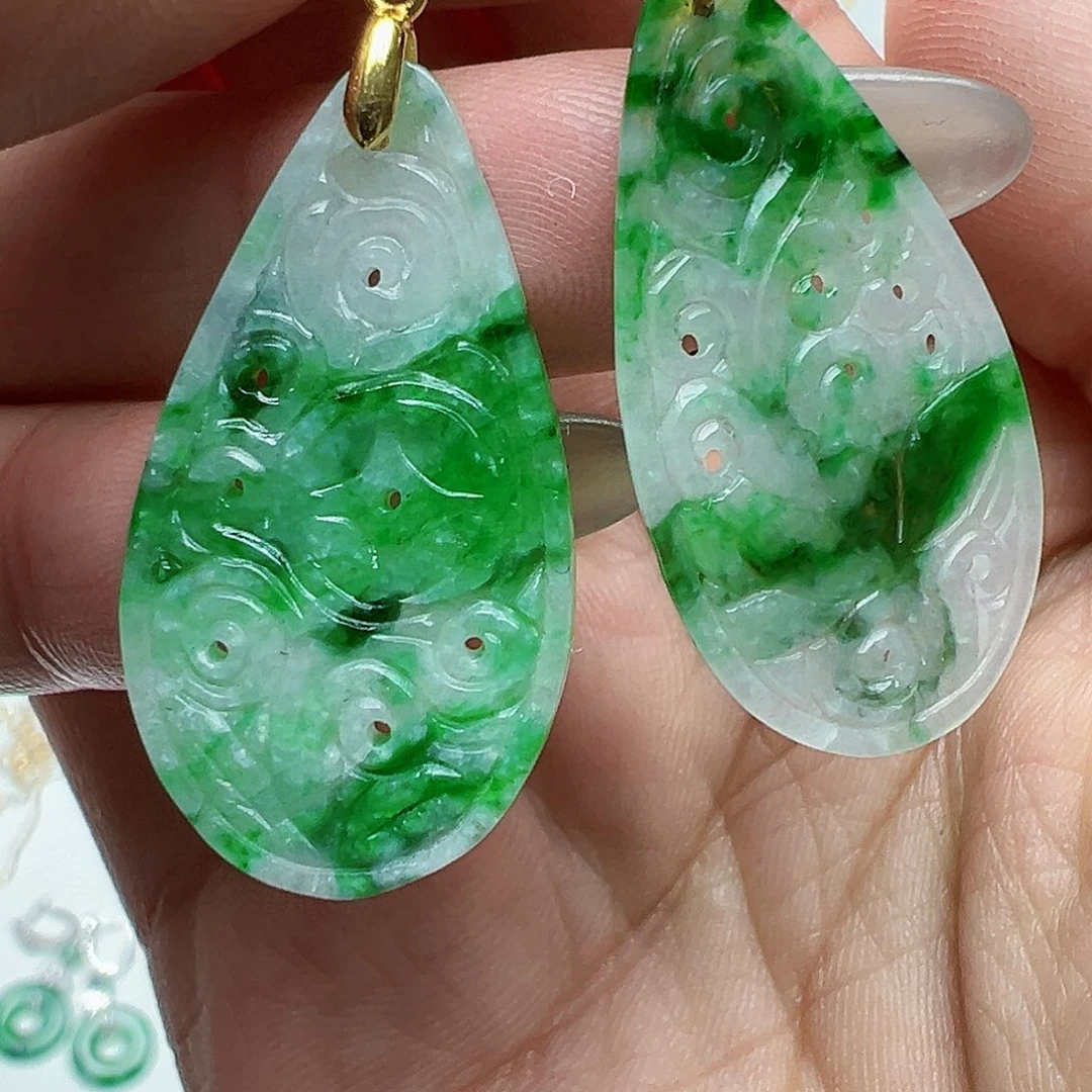 翡翠耳饰银S925镶嵌天然缅甸A货翡翠