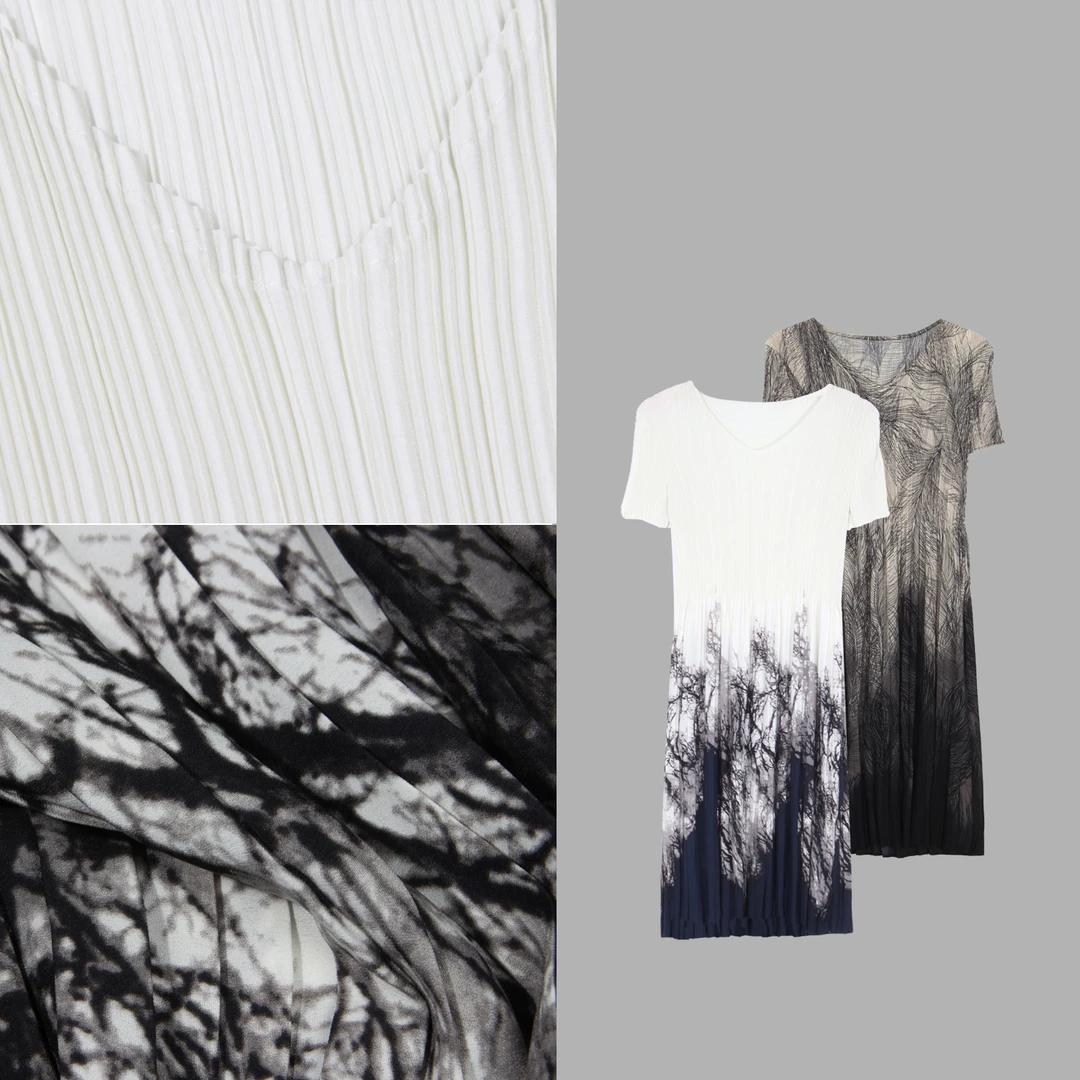 凯特丝蓓2218#两色！V领薄款褶皱水墨画短袖连衣裙