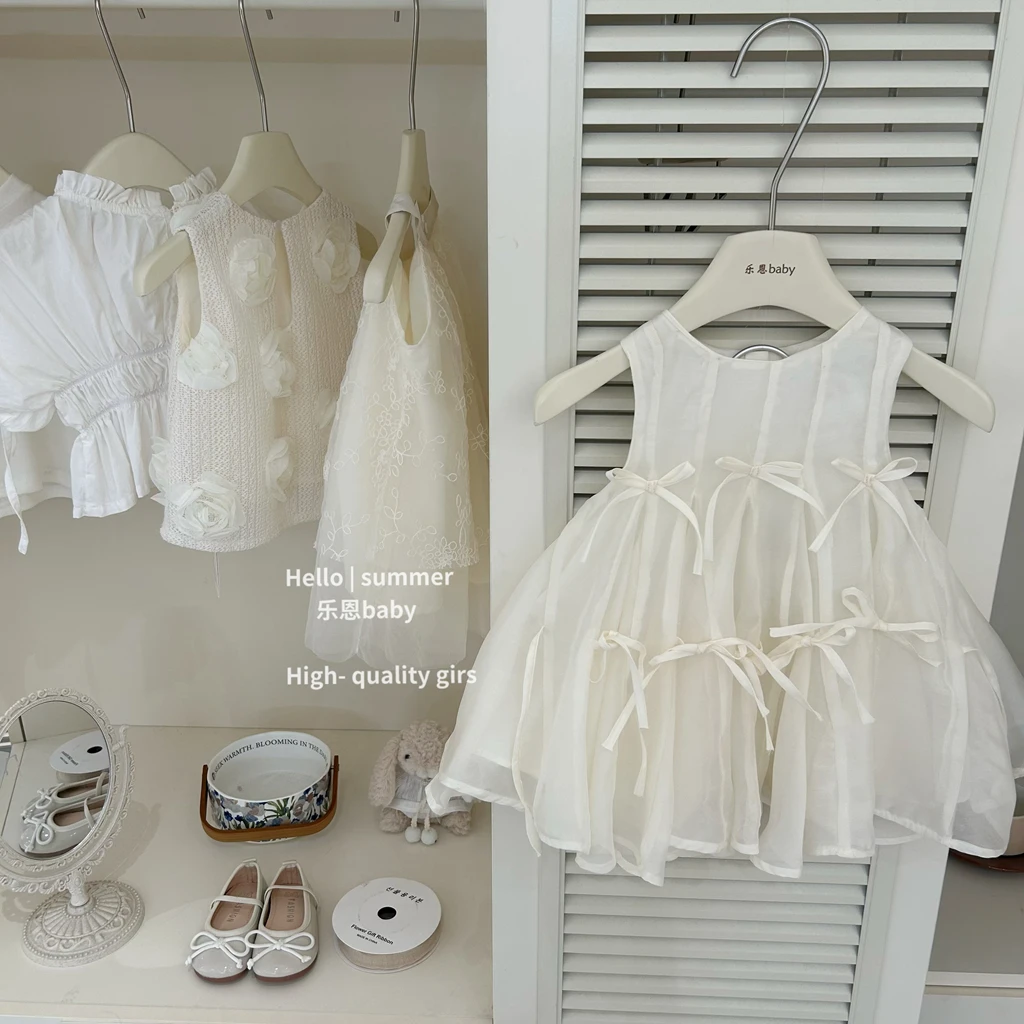 【乐恩baby】女童夏季手工高定蝴蝶结背心裙宝宝洋气连衣裙公主裙套