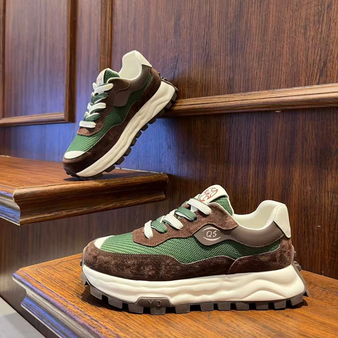 男鞋2025厚底阿甘鞋秋季男款时尚拼色休闲鞋系带潮流增高男生鞋子