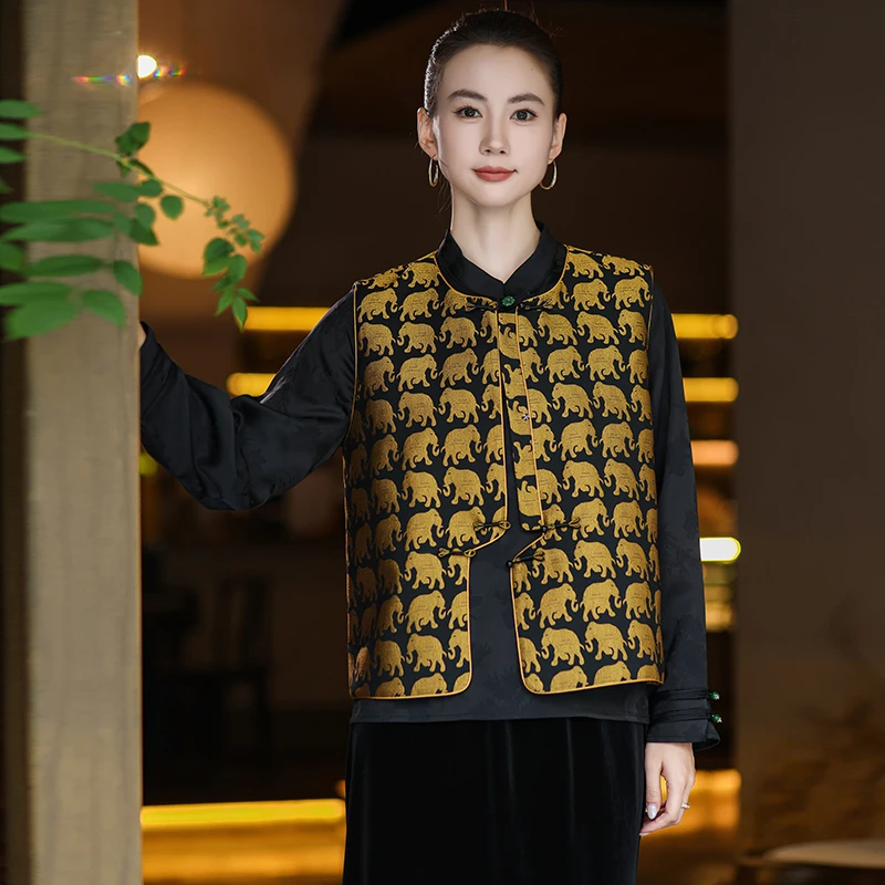 【心之所象】新中式国风小金象非遗宋锦马甲女2025秋新款高端上衣