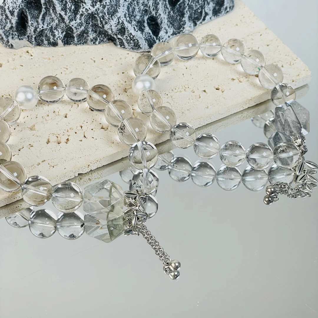 【白水幽幽】白水晶绿幽灵10-11mm手串面小仙多样性发其一Z