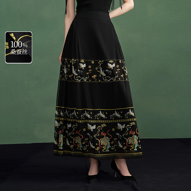 生活在左真丝印花改良马面裙新中式收腰优雅2025春季新品1951051