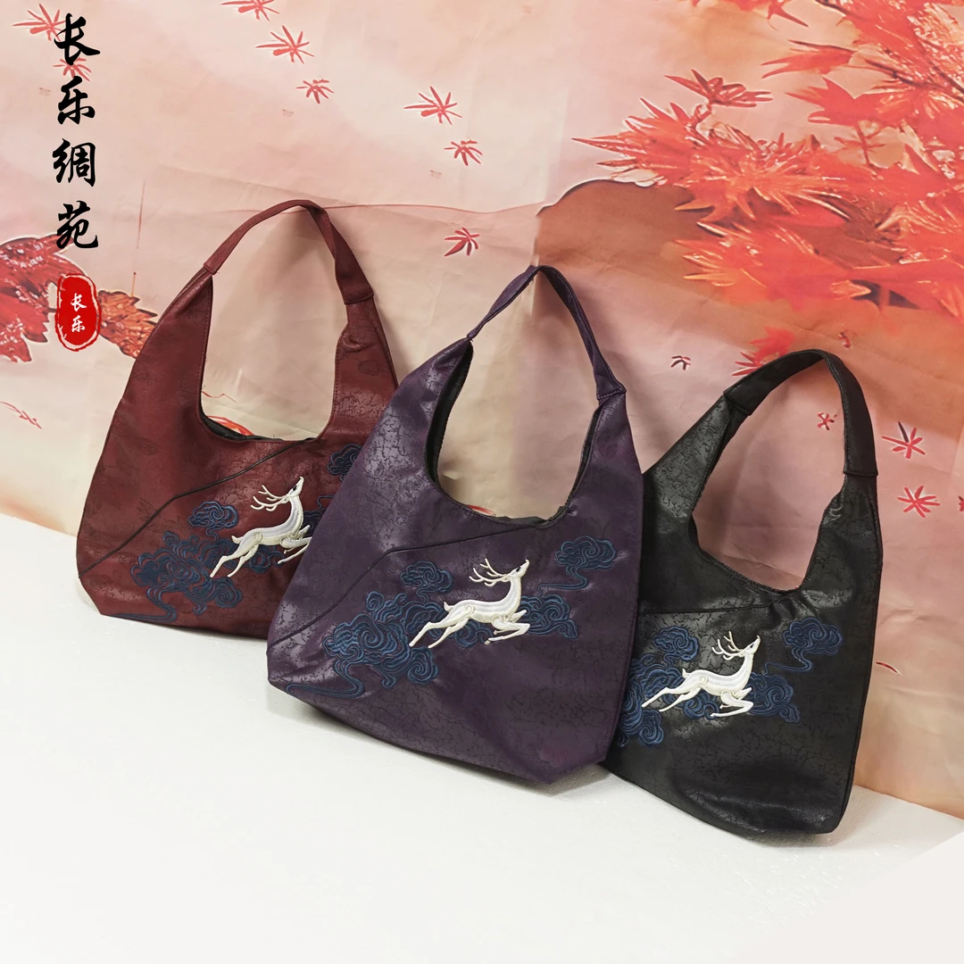 【长乐绸苑】新中式国风福鹿绣花手提包（C166）