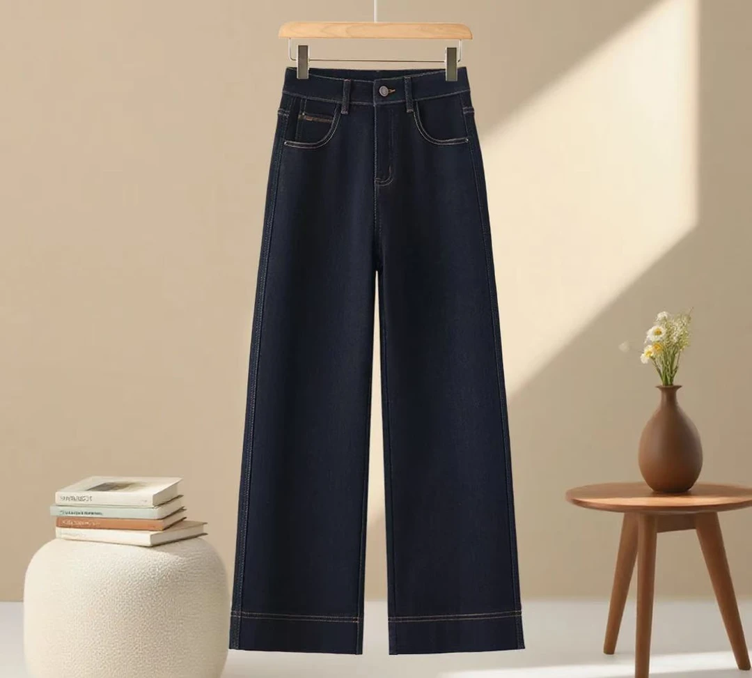 26181#冬季加绒加厚高腰显瘦直筒牛仔裤长97