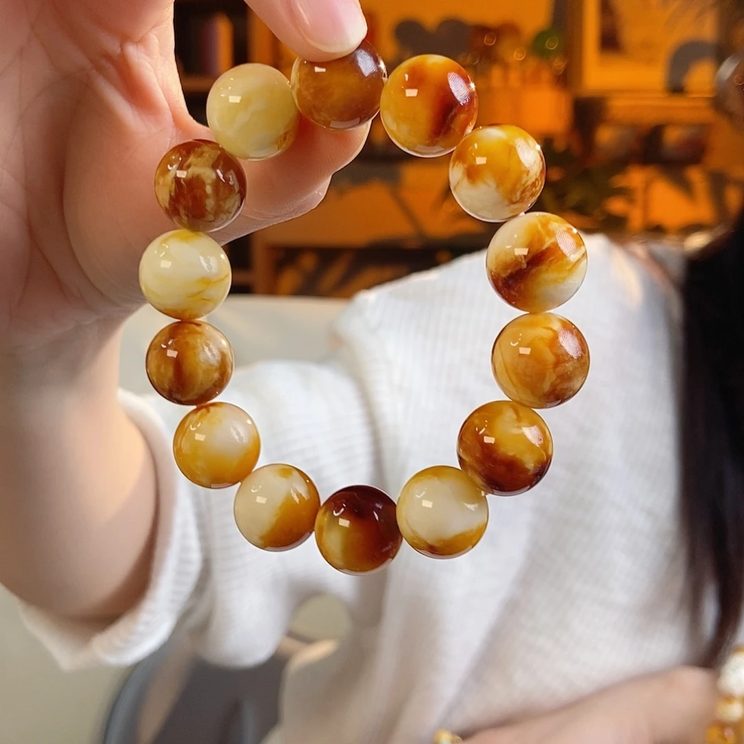 手链蜜蜡未镶嵌沁色蜜蜡老料手串素圈