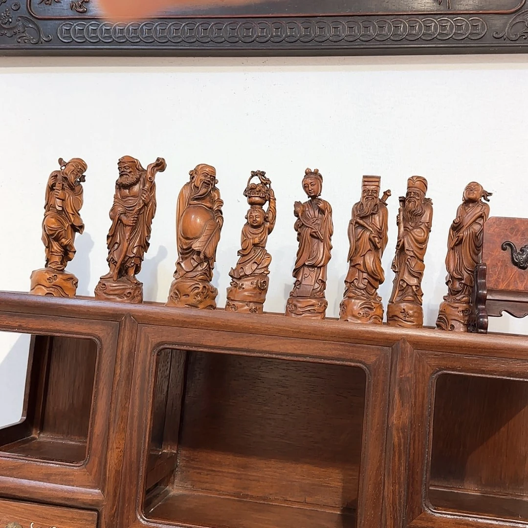 花梨木类黄杨木八仙摆件和小屏风一个