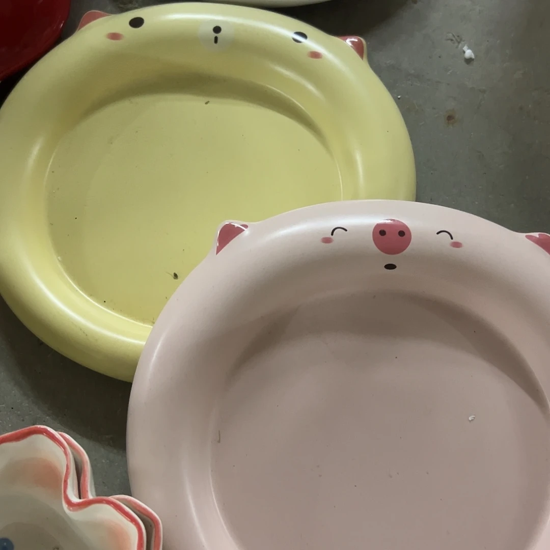 瓷正品嘟嘟盘粉色加黄色