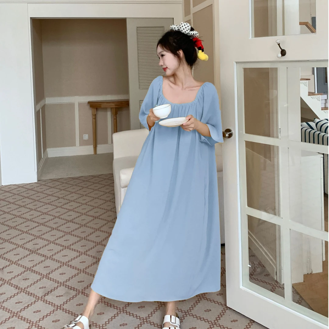 3315大码睡衣女夏季短袖睡裙方领宽松连衣裙可外穿家居服
