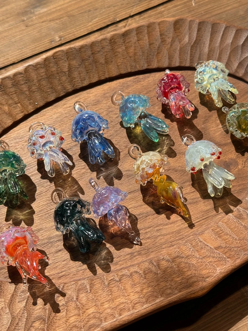 钛钢琉璃项链 [长脚水母造型]灯工玻璃项链吊坠手工艺品