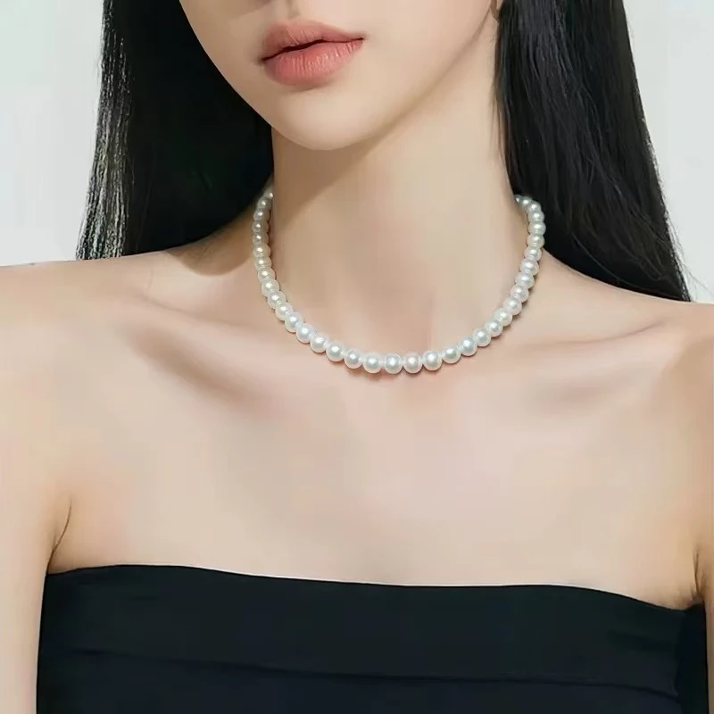 S9088-正圆8-12mm妈妈链大点位冷白光珍珠项链毛衣链