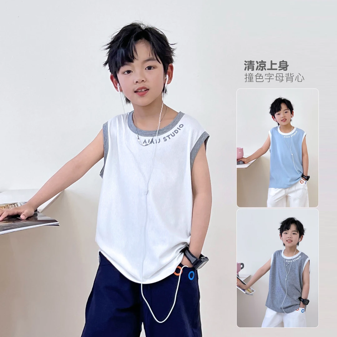 A儿童休闲风男孩无袖背心运动时尚中大童薄款宽松夏季5059748O1