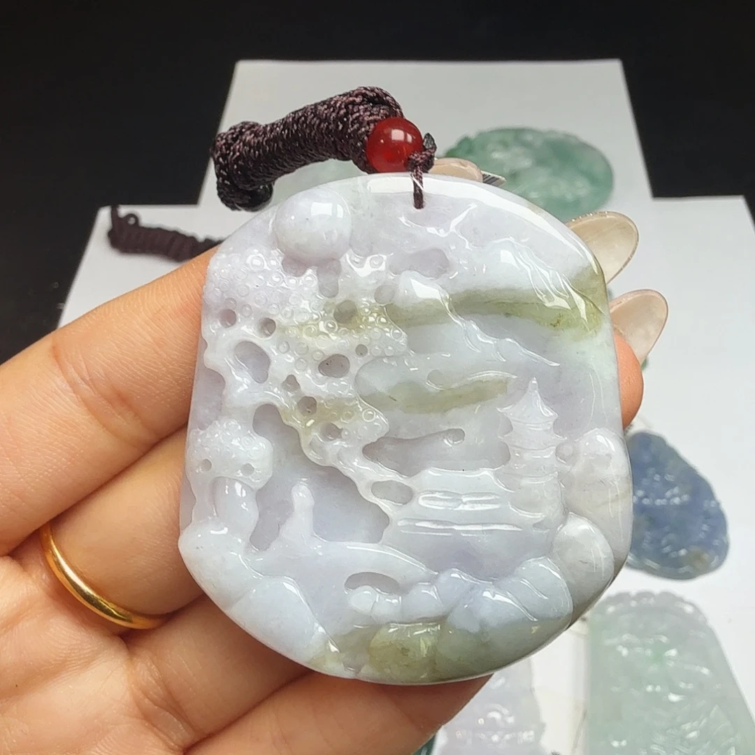 散珠翡翠天然翡翠山水牌