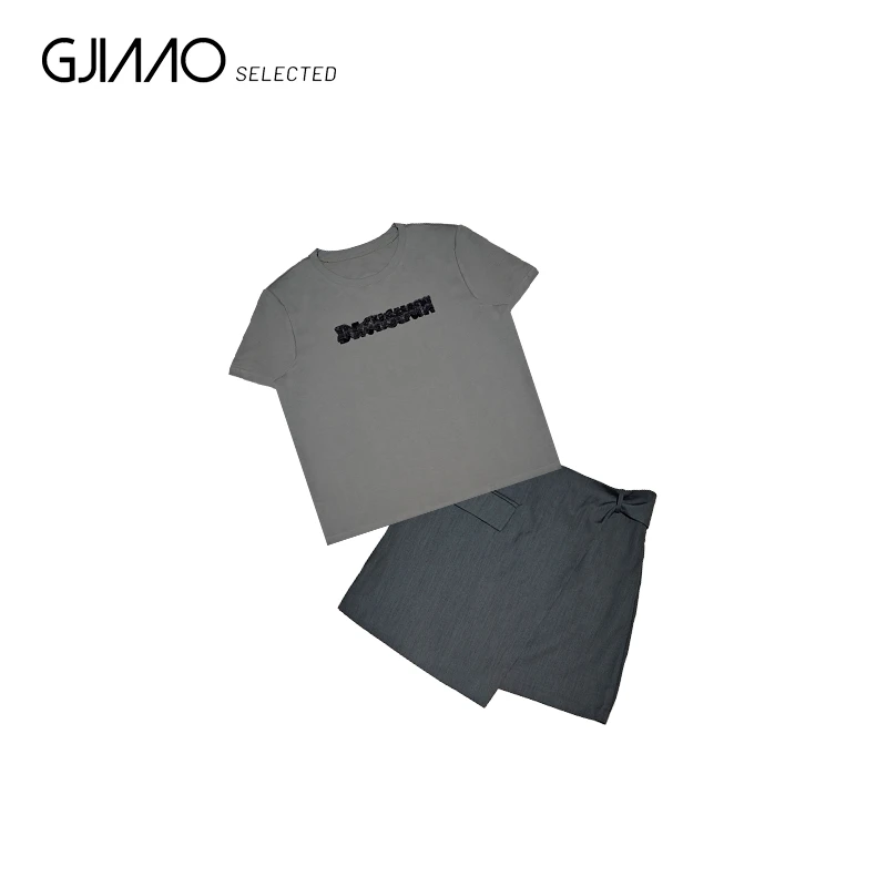 250153 蕾丝字母半袖配西装半裙套装